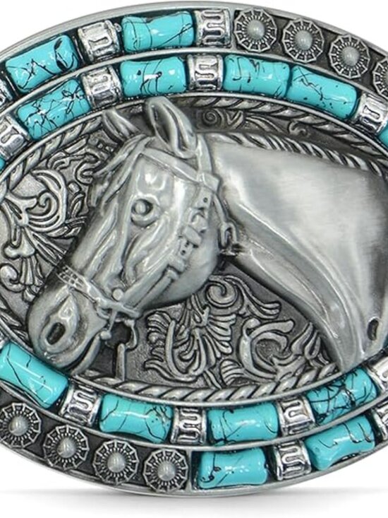 New - American Western Cowboy Cowgirl HORSE Turquoise Belt Buckle Boho Silver main image 4